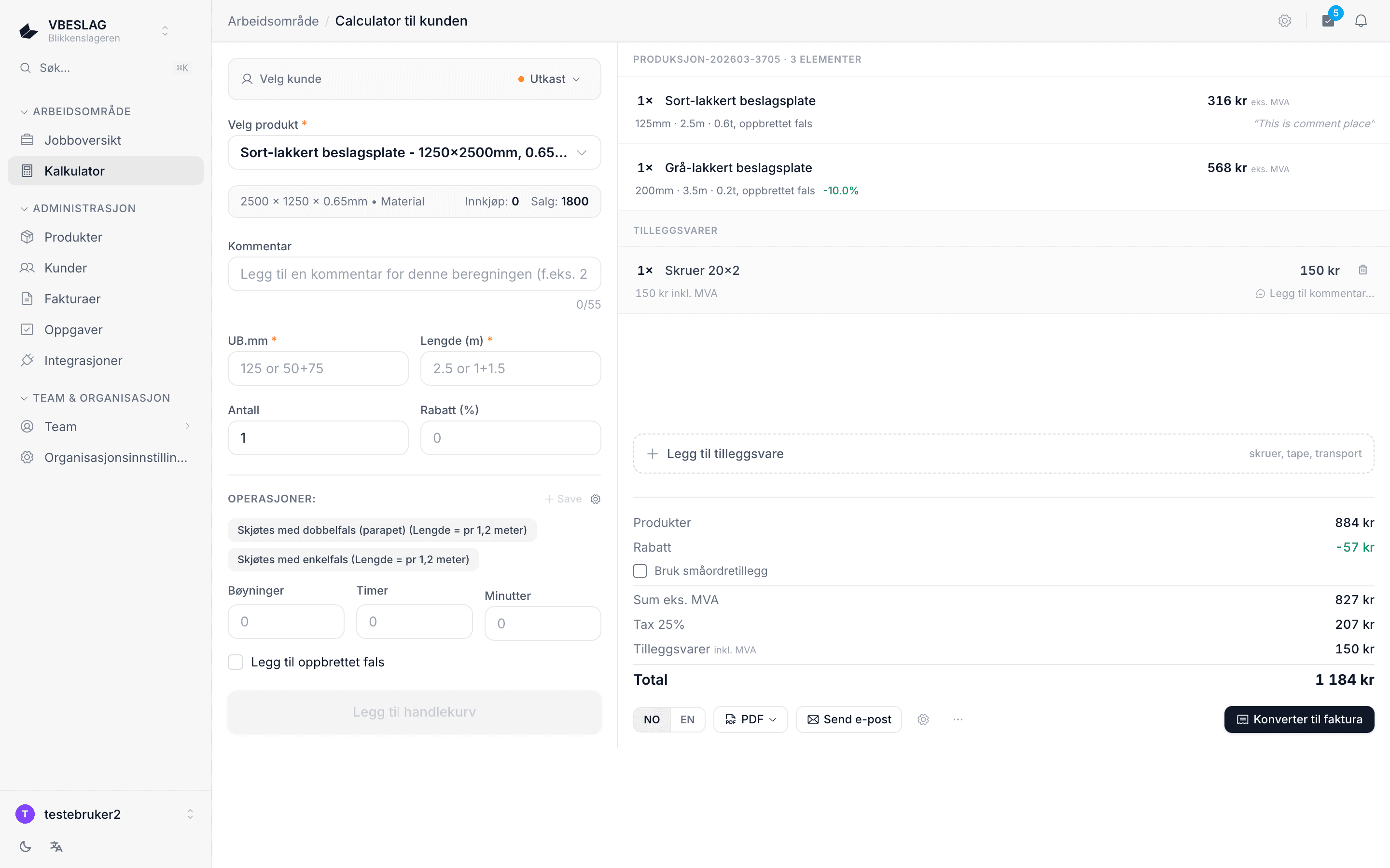 VBESLAG — beslagskalkulator og ordresystem